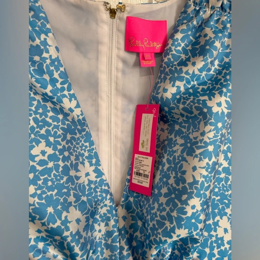 Lilly Pulitzer Fabiana Dress V Neck Jacquard Midi Lunar/Baby Blue Wh Floral NWT